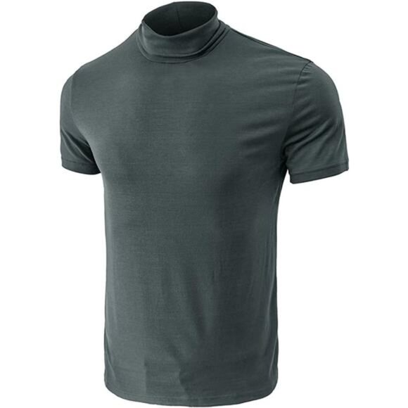 Men's Fashion Shirts Short Sleeve Mock Turtleneck T-Shirts Casual Undershirt - Picture 2 of 4